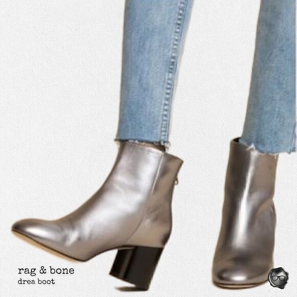 RAG & BONE DREA METALLIC NAPPA LEATHER ANKLE BOOT IN GUNMETAL NIB - Picture 15 of 15